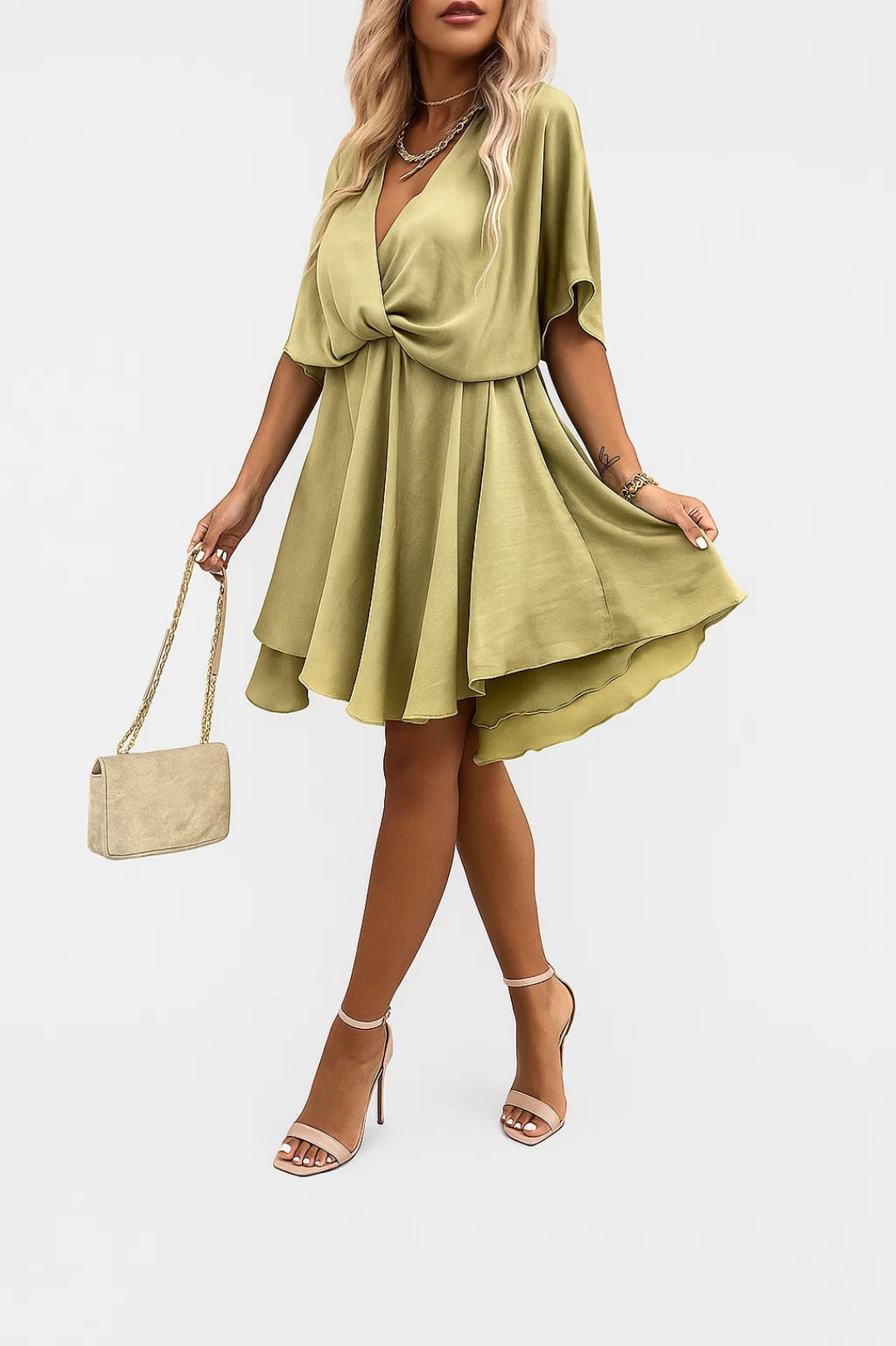 Vestito Corto in Chiffon | Scollo a V con Nodo | Eleganza Leggera 0