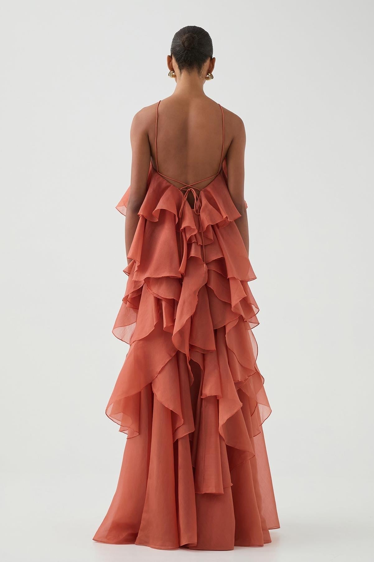 Vestito Maxi Donna | Design con Volant & Fiore Frontale