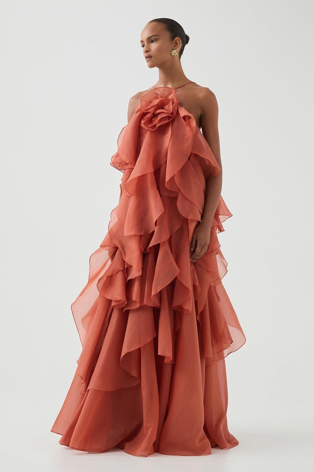 Vestito Maxi Donna | Design con Volant & Fiore Frontale