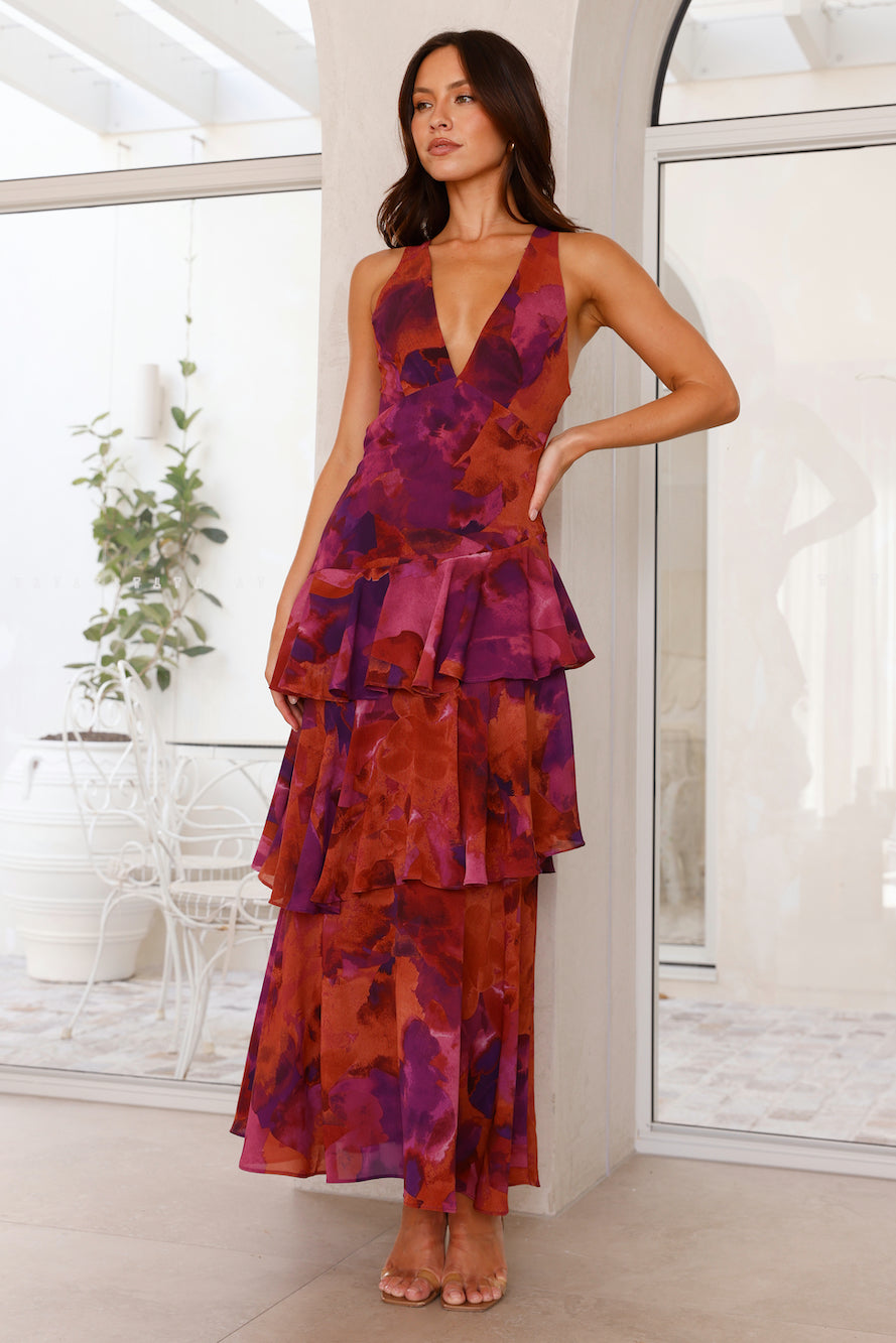 Vestito Maxi Donna | Scollatura a V Profonda & Gonna a Balze Multistrato