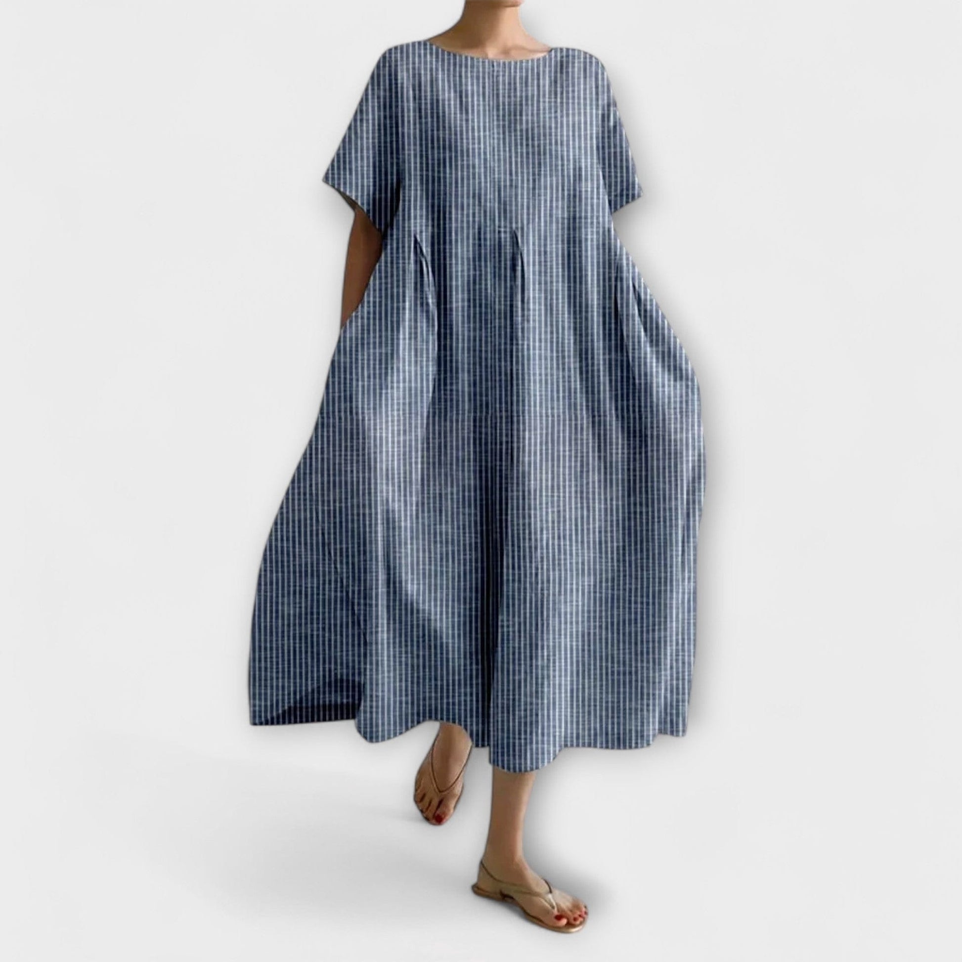 Vestito Midi Donna | Oversize a Quadretti con Pieghe & Tasche Laterali
