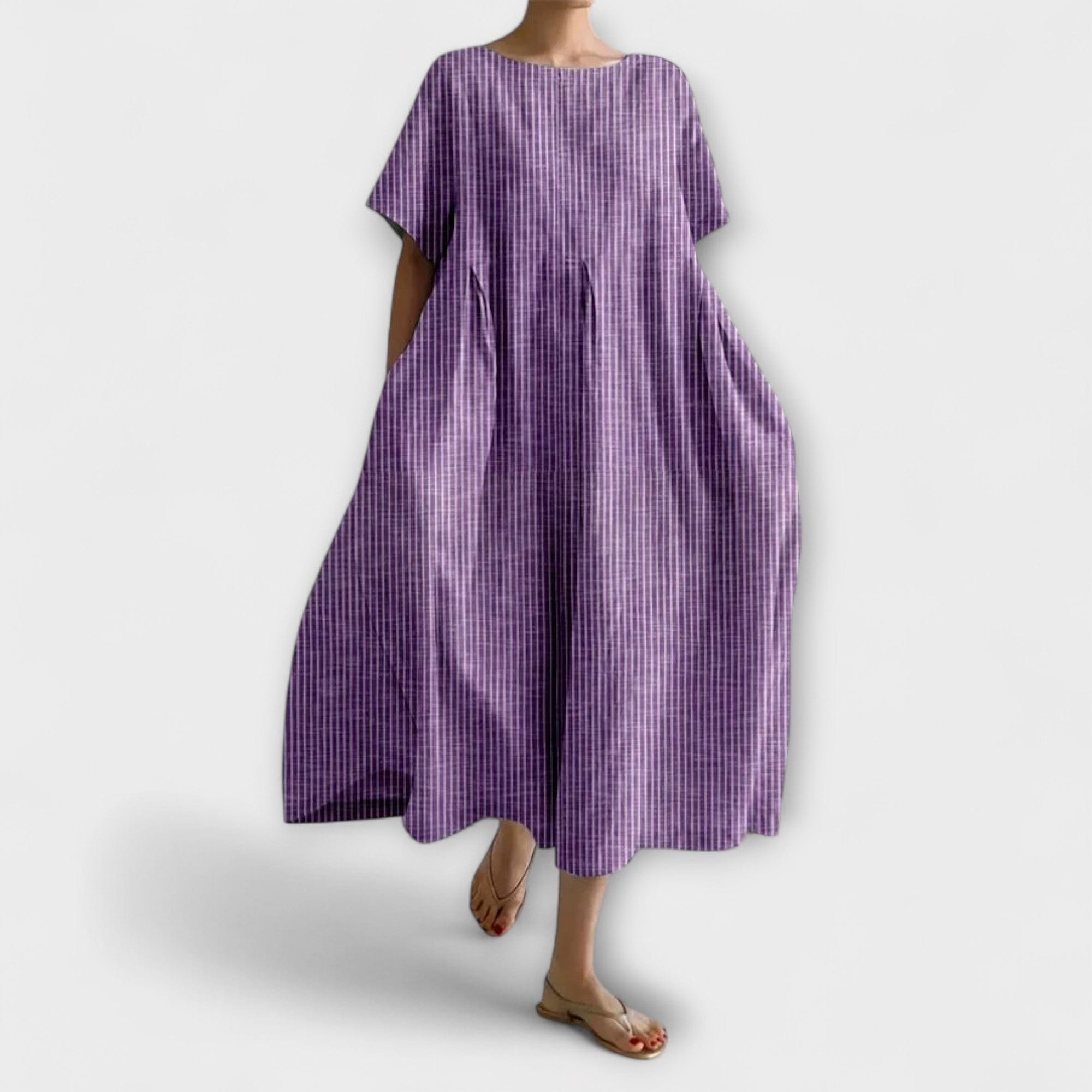 Vestito Midi Donna | Oversize a Quadretti con Pieghe & Tasche Laterali