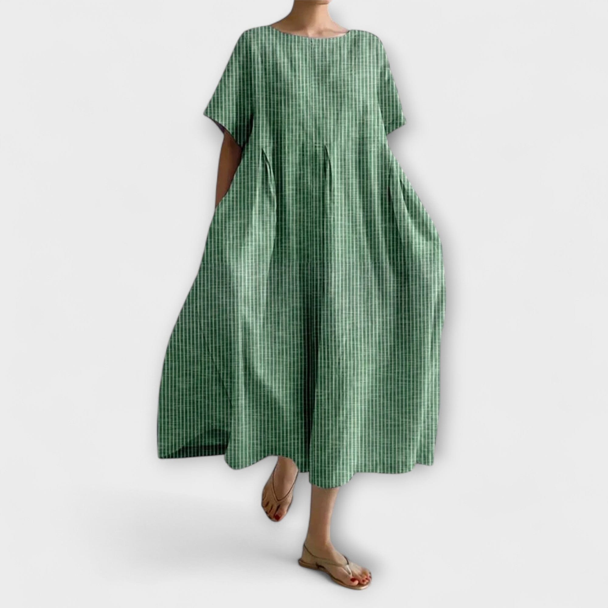 Vestito Midi Donna | Oversize a Quadretti con Pieghe & Tasche Laterali