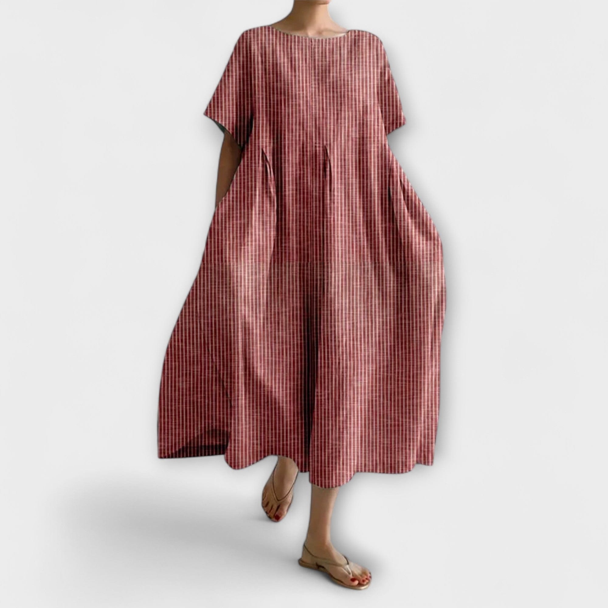 Vestito Midi Donna | Oversize a Quadretti con Pieghe & Tasche Laterali
