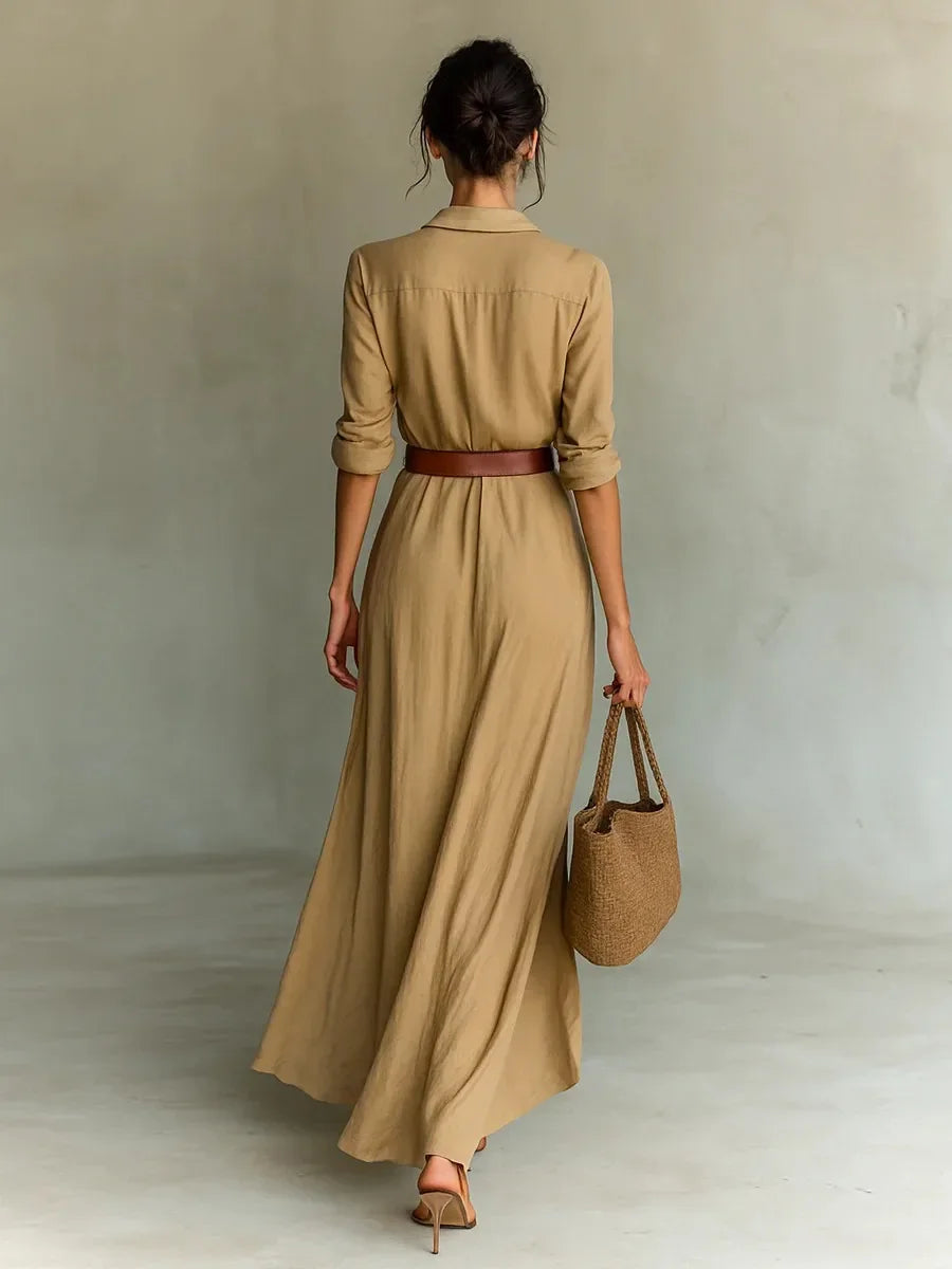 Vestito lungo Donna | Scollatura a V & Vita Definita con Cintura
