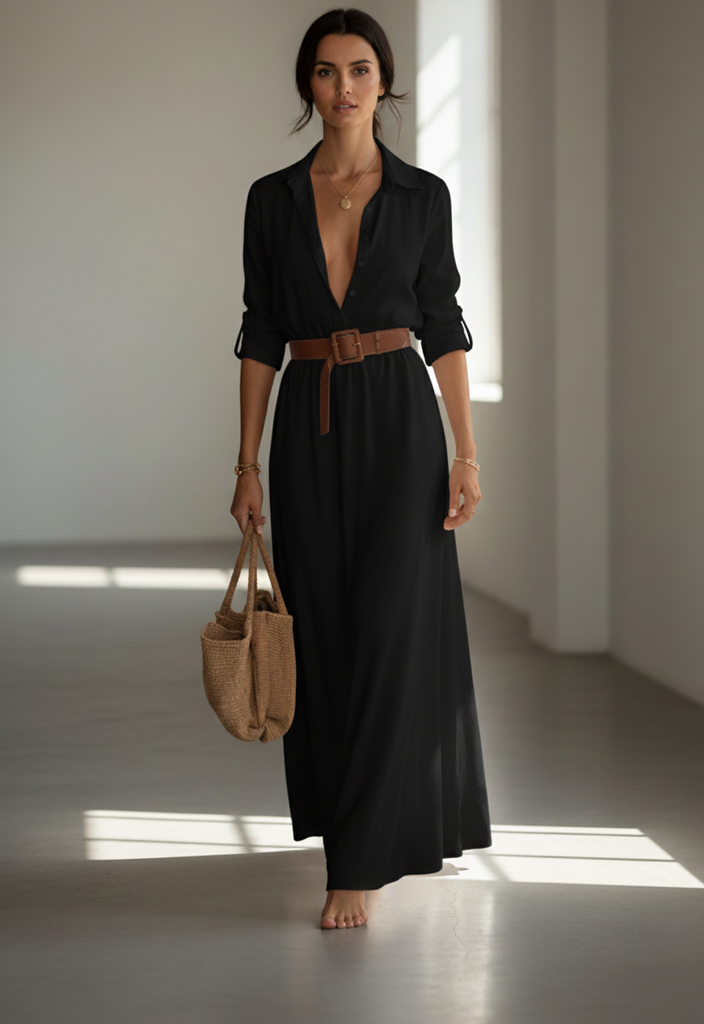 Vestito lungo Donna | Scollatura a V & Vita Definita con Cintura