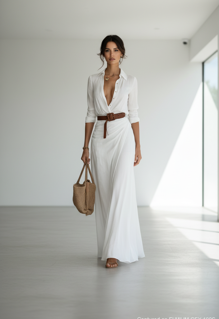 Vestito lungo Donna | Scollatura a V & Vita Definita con Cintura