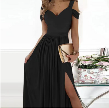Vestito maxi con cinturino a tinta unita 0
