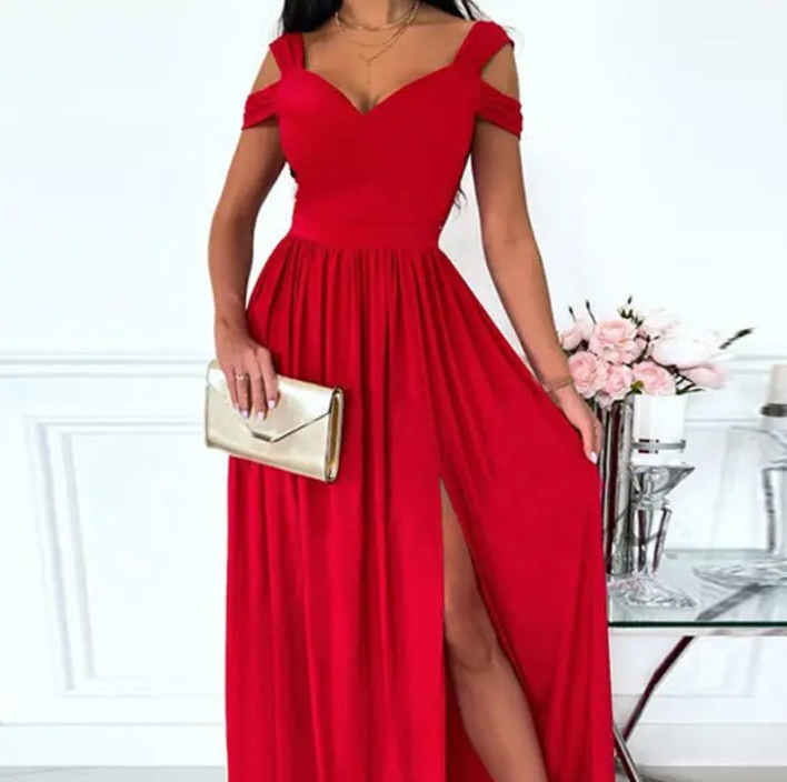 Vestito maxi con cinturino a tinta unita 1