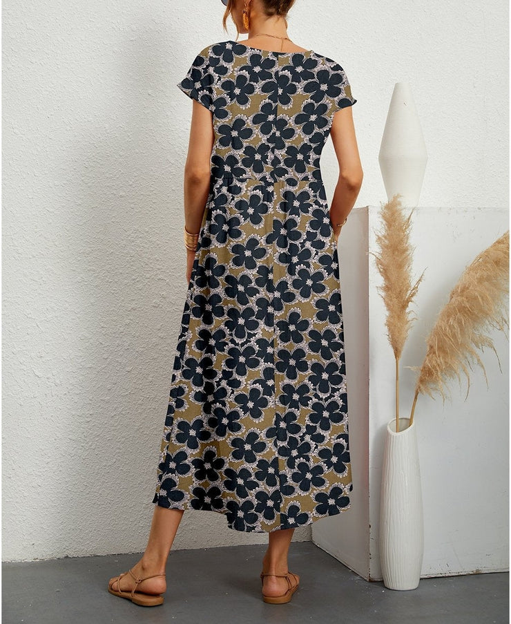 Vestito midi a maniche corte con stampa floreale moderna 1