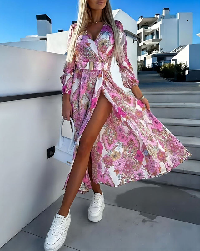 Vestito midi primaverile a maniche lunghe con motivo floreale Paisley 1