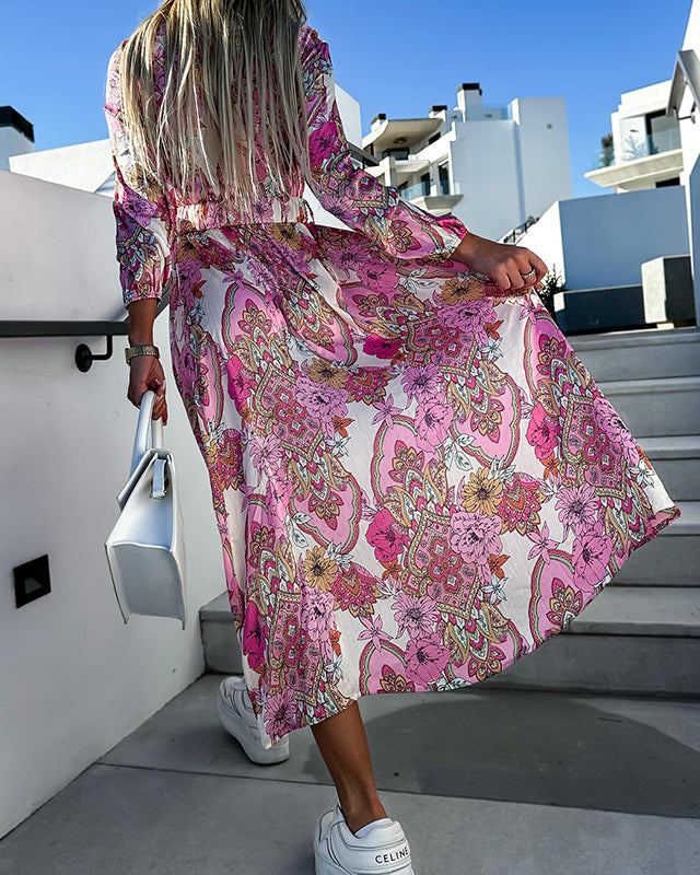 Vestito midi primaverile a maniche lunghe con motivo floreale Paisley 2