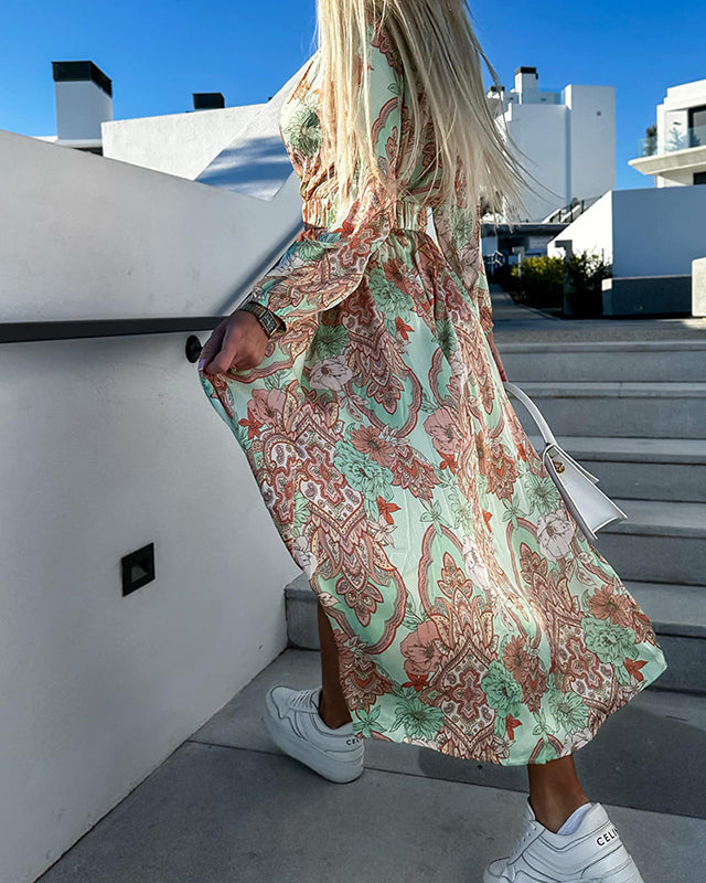 Vestito midi primaverile a maniche lunghe con motivo floreale Paisley 3