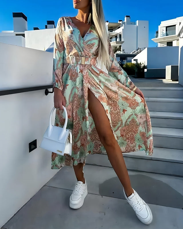 Vestito midi primaverile a maniche lunghe con motivo floreale Paisley 4