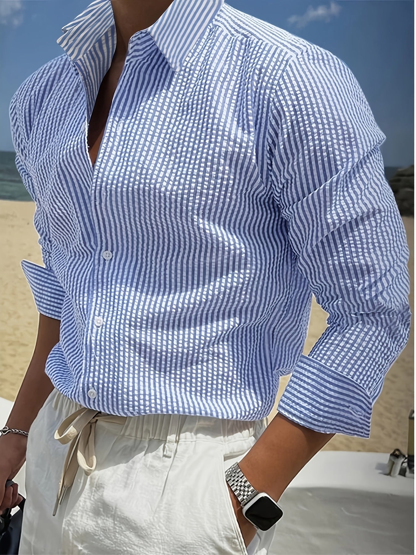 Wes | Camicia da Uomo a Righe a Maniche Lunghe 1