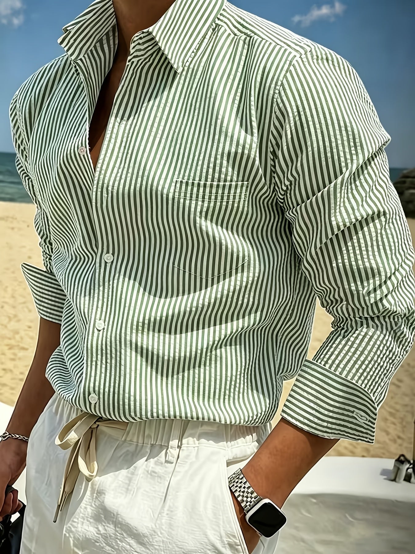 Wes | Camicia da Uomo a Righe a Maniche Lunghe 3