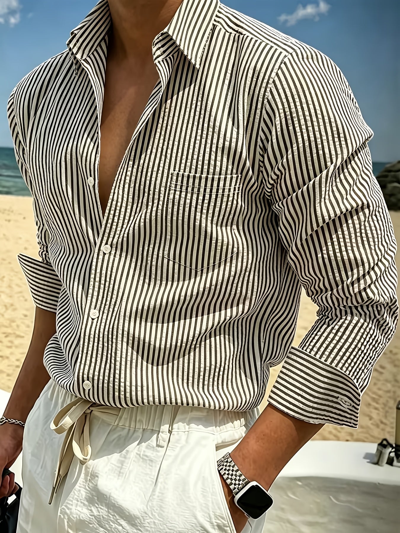 Wes | Camicia da Uomo a Righe a Maniche Lunghe 4