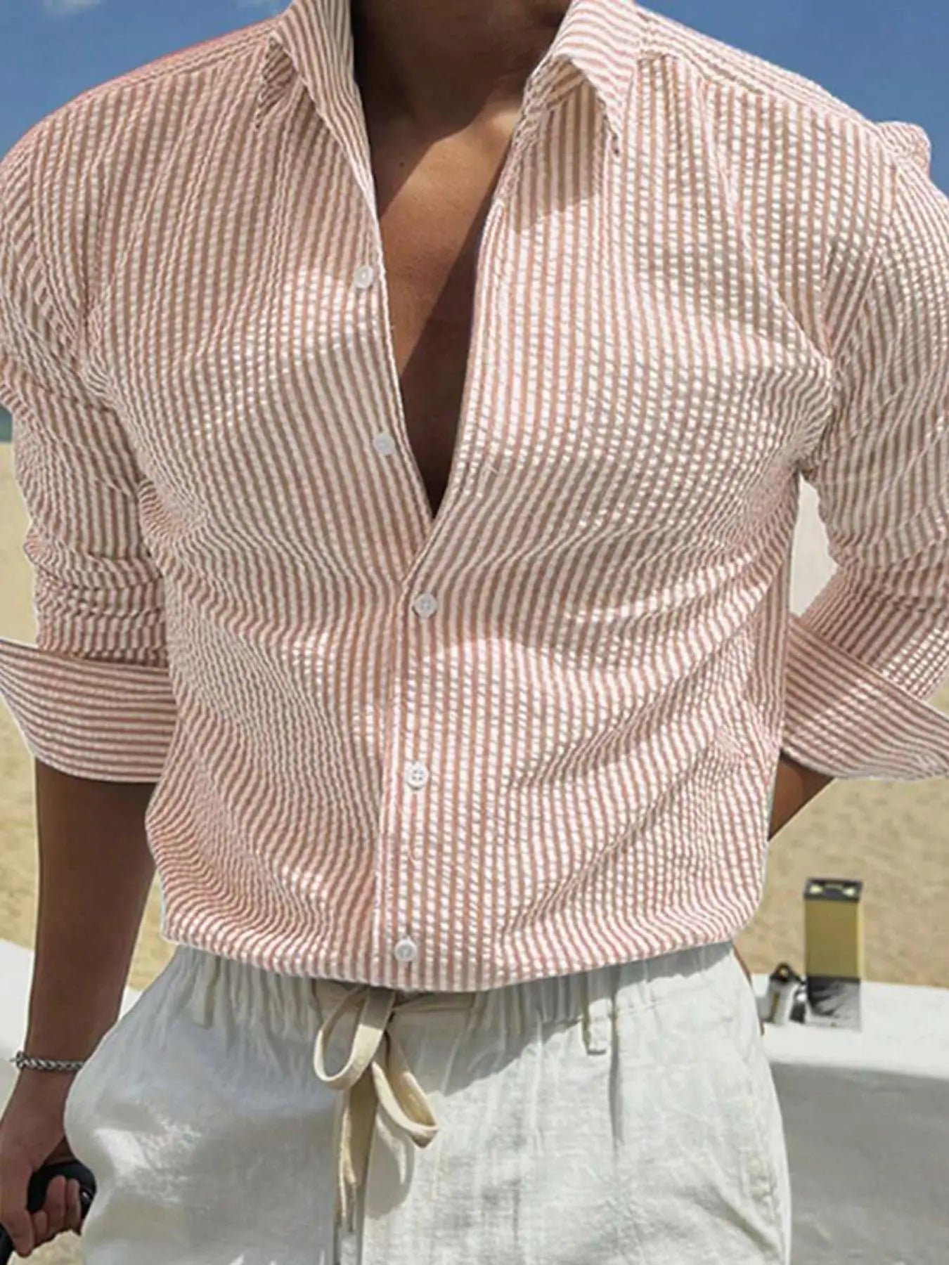 Wes | Camicia da Uomo a Righe a Maniche Lunghe 7