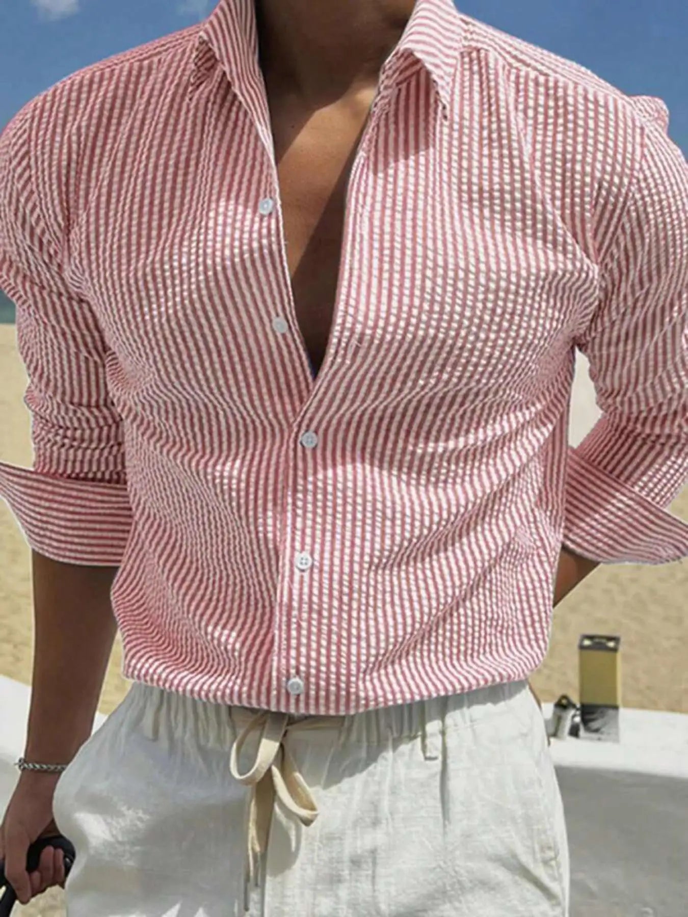 Wes | Camicia da Uomo a Righe a Maniche Lunghe 8