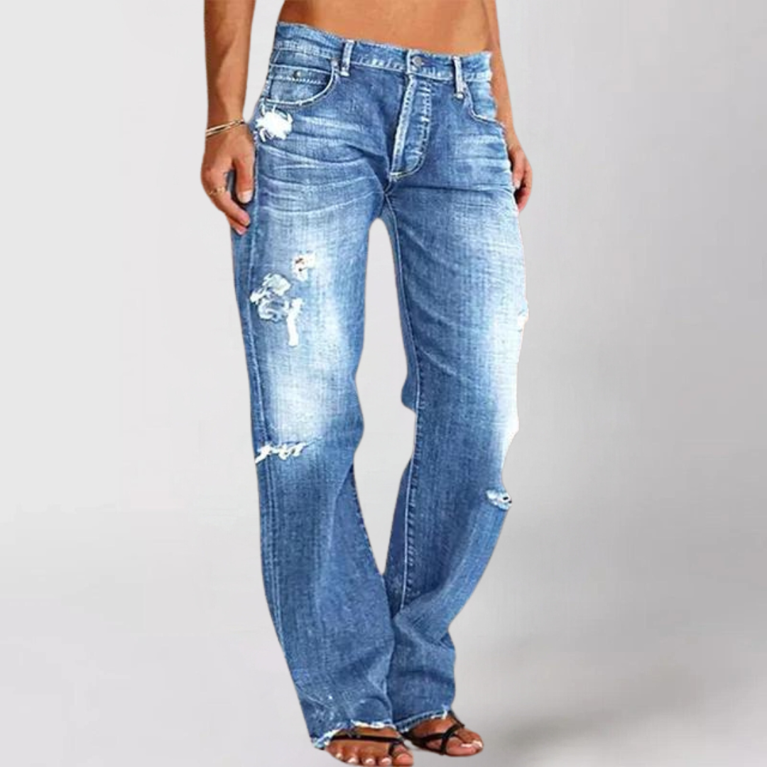 Dames Wide Leg Jeans – Relaxed Fit met Wijde Rechte Pijpen Blauw / S - AIDA LENA