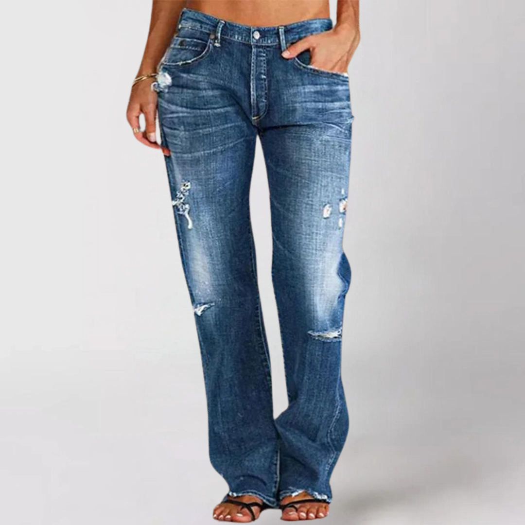 Dames Wide Leg Jeans – Relaxed Fit met Wijde Rechte Pijpen Donkerblauw / S - AIDA LENA
