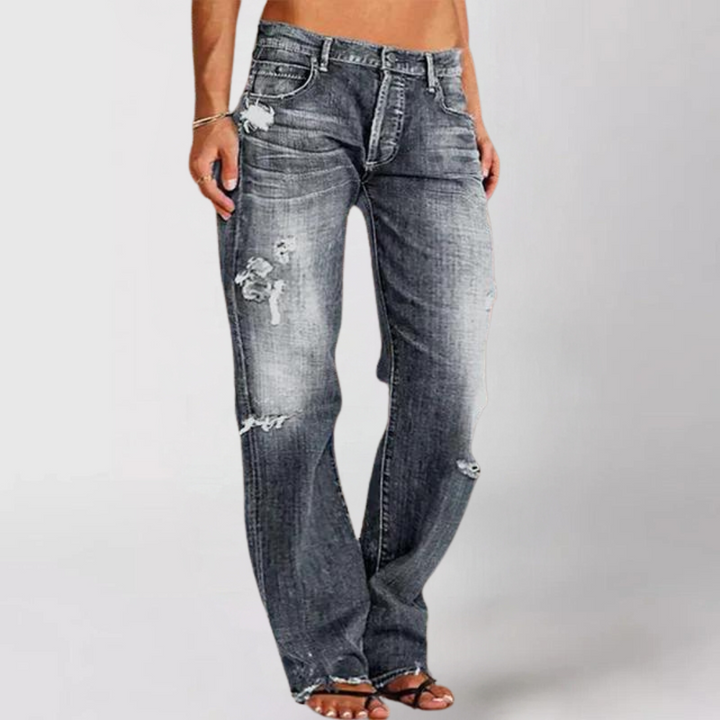 Dames Wide Leg Jeans – Relaxed Fit met Wijde Rechte Pijpen Grijs / S - AIDA LENA