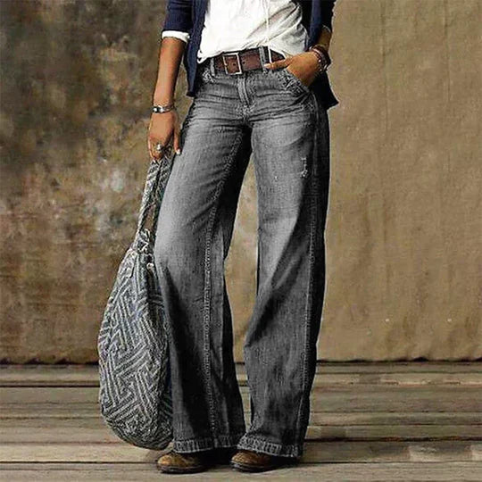 Dames Wide Leg Jeans – Vintage Wassing met Wijde Pijpen Lichtblauw / S - AIDA LENA