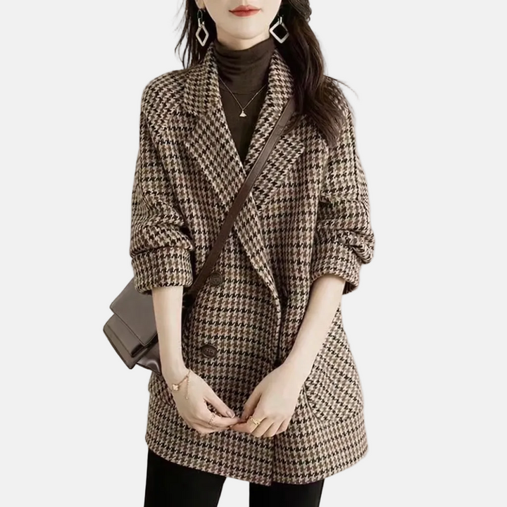 Double-Breasted Check Knee-Length Coat for Women – Cozy &amp; Stylish Design Caliboot