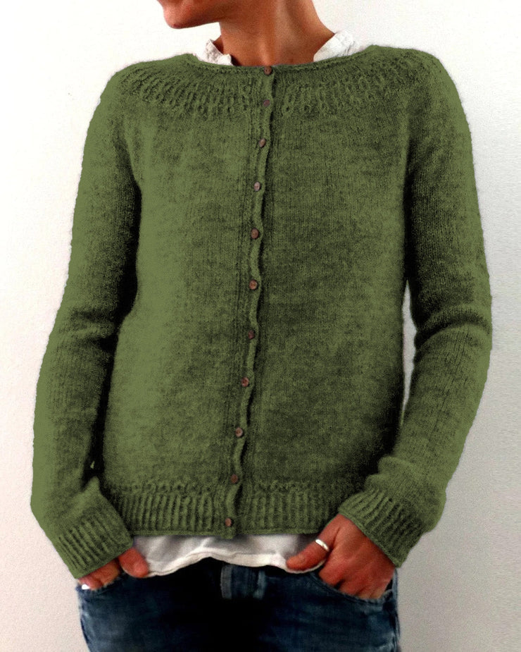 Women's Crew-Neck Knit Cardigan with Buttons