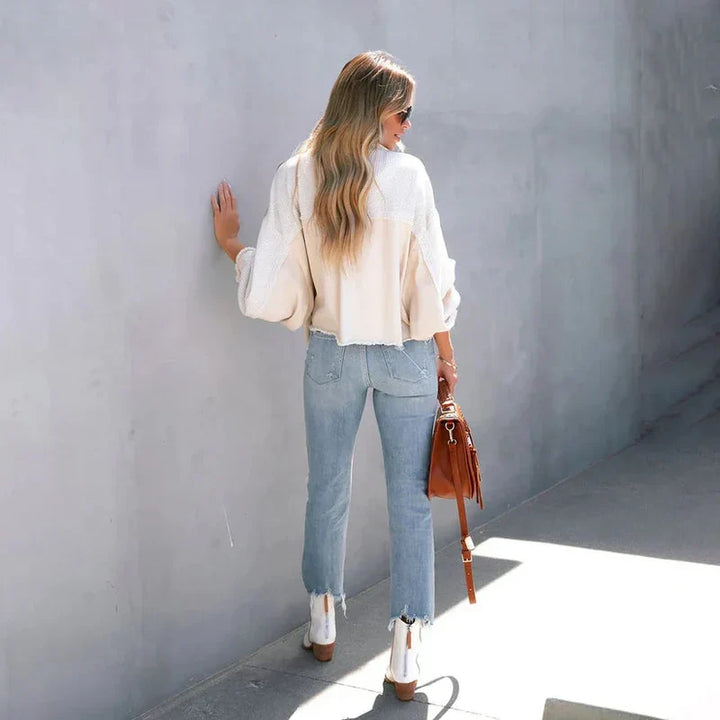 Dames Cropped Jas – Gebreide Mouwen met Denim Details Roze / S - AIDA LENA