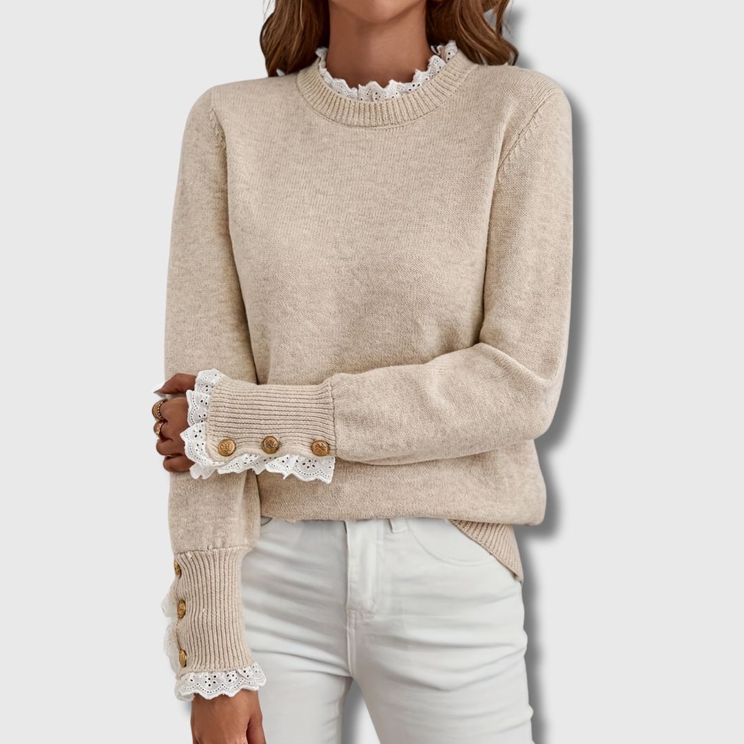 Women's Elegant Jumper | Lace Detail & Ribbed Cuffs