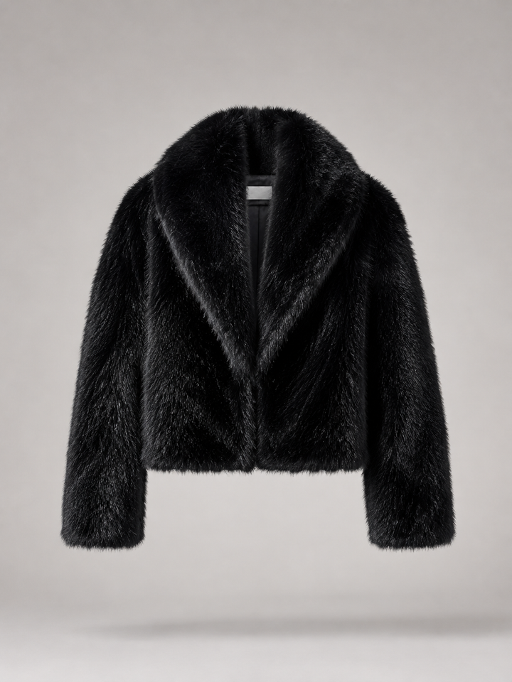 Cropped Faux Fur Jacket with Oversized Shawl Collar