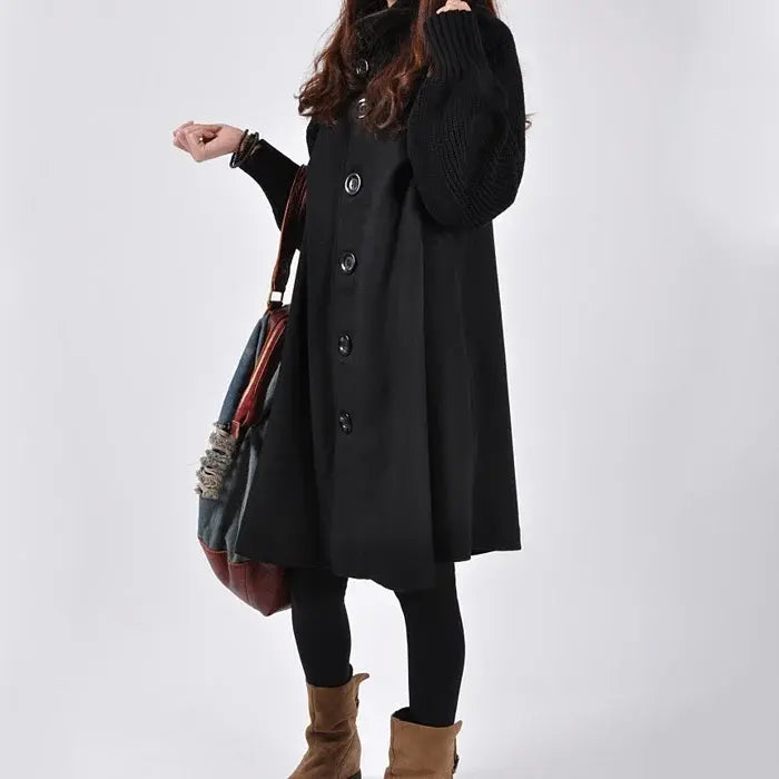 High Neck Black Trench Coat for Women – Elegant &amp; Versatile Style 1