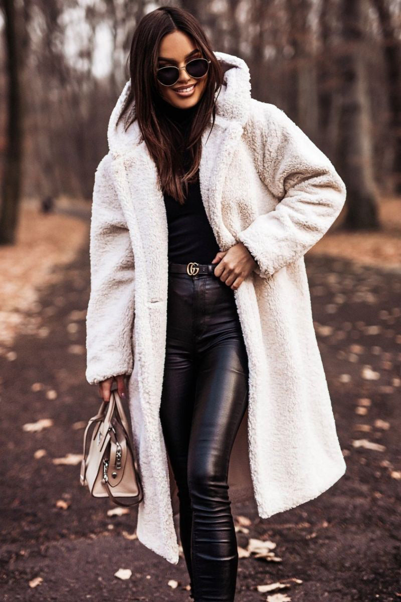 Relaxed Fit Mid-Calf Hooded Coat for Women – Cozy Casual Comfort Caliboot