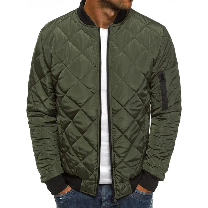 Women's Jacket Relaxed Fit Diamond Pattern Front Zip with Side Pockets