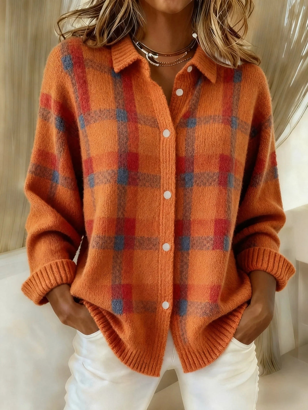 Women's Jumper | Check Pattern & Shirt Collar