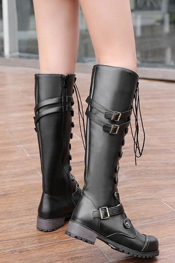 Round-Toe Black Knee High Boots for Women – Bold &amp; Edgy Style