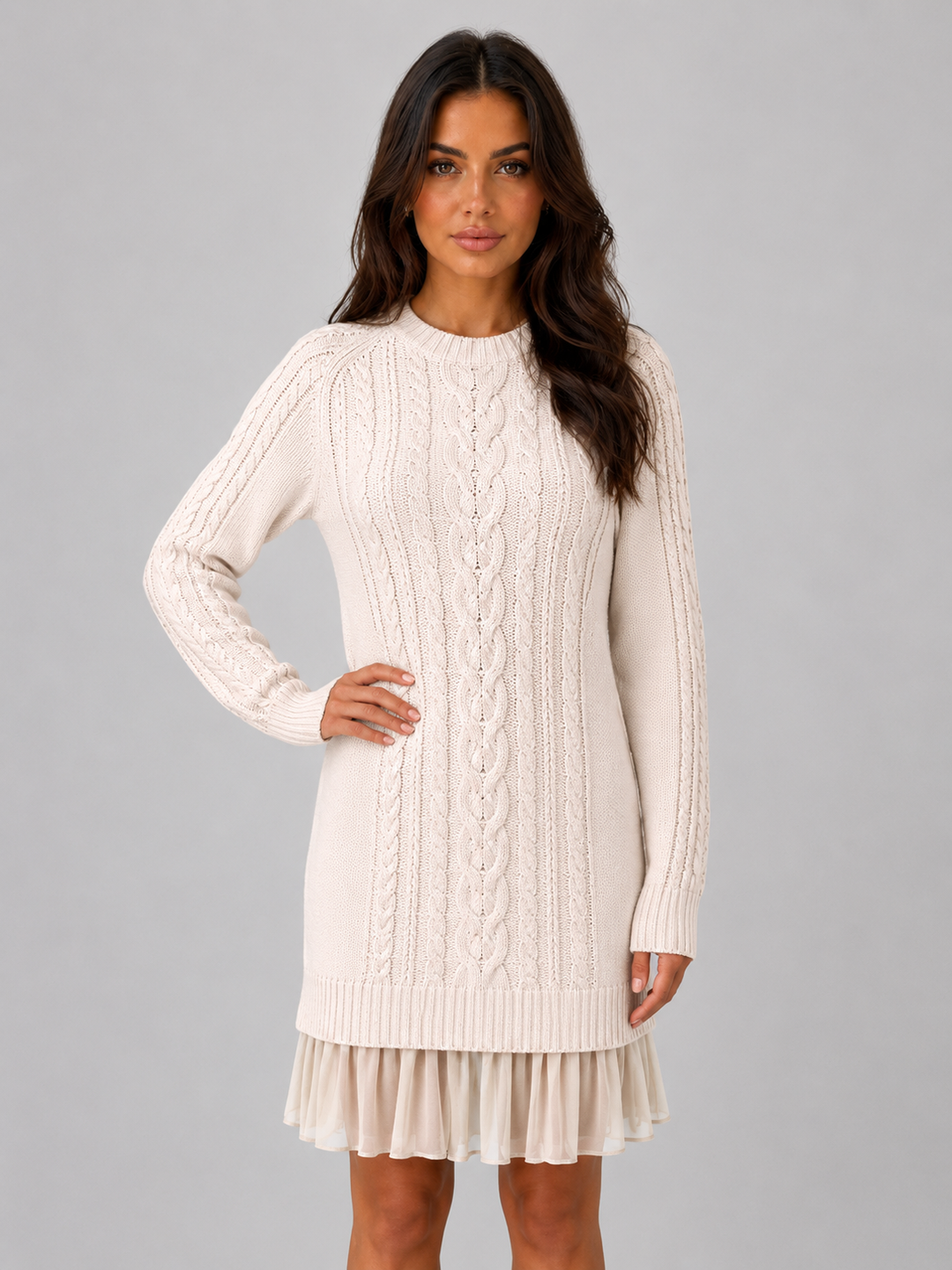 Abito Maglia Donna | Trecce e Orlo Plissettato 1