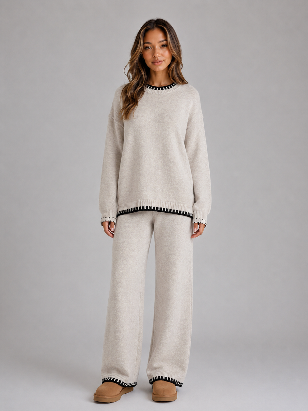 Women's Knit Set | Relaxed Crewneck & Wide-Leg Trousers
