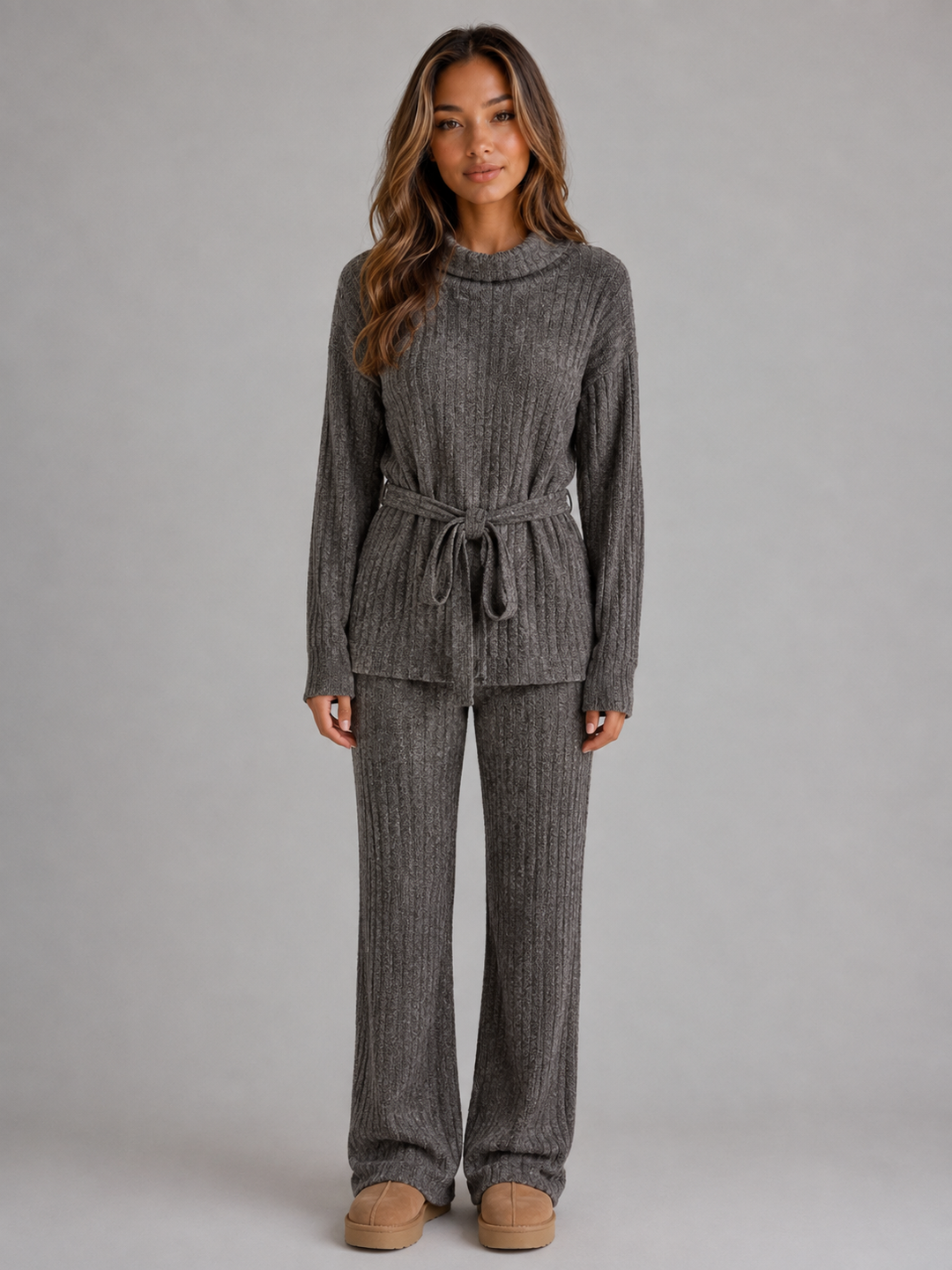 Women's Knit Set | Roll Neck & Belted Waist