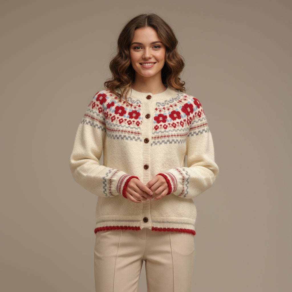 Women's Knitted Cardigan | Fair Isle Pattern & All-Day Comfort