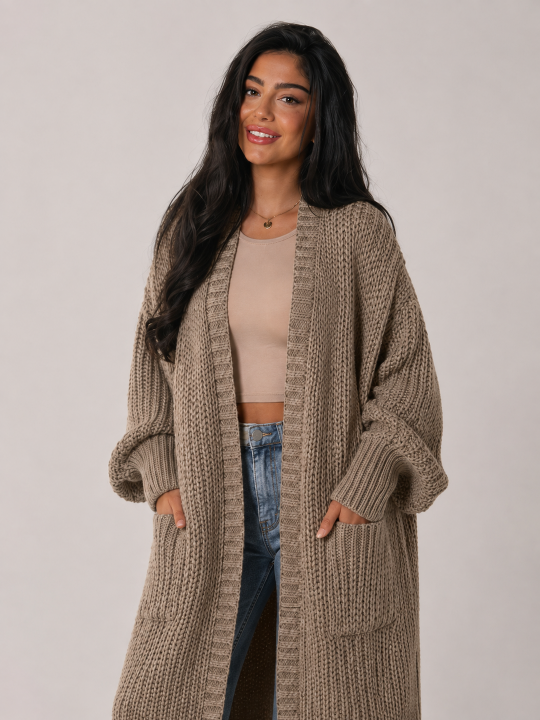 Chunky Knit Longline Open Front Cardigan