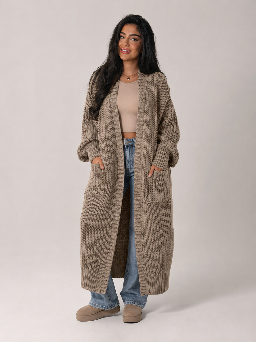 Chunky Knit Longline Open Front Cardigan