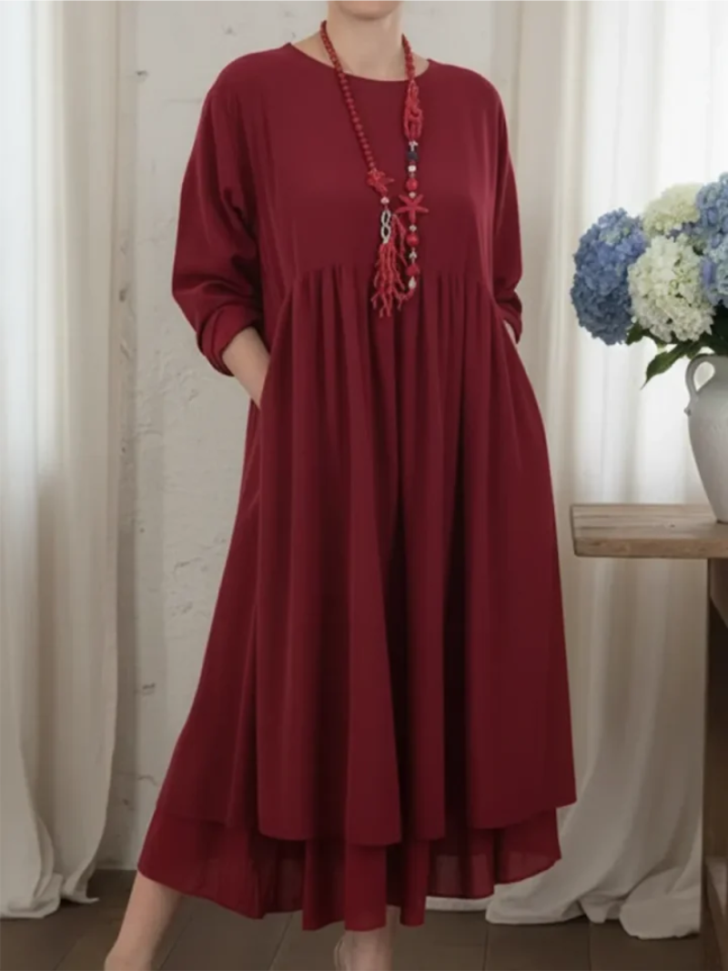 Women's Long-Sleeve Dress | Pleated Detail & Everyday Comfort