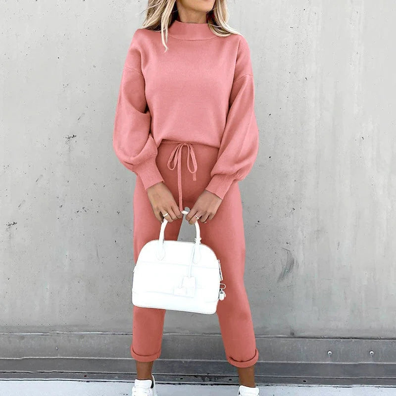 Oversized Fit Mock Neck Sweatshirt and Relaxed Fit Jogger Pants Set for Women – Cozy &amp; Stylish Loungewear Caliboot
