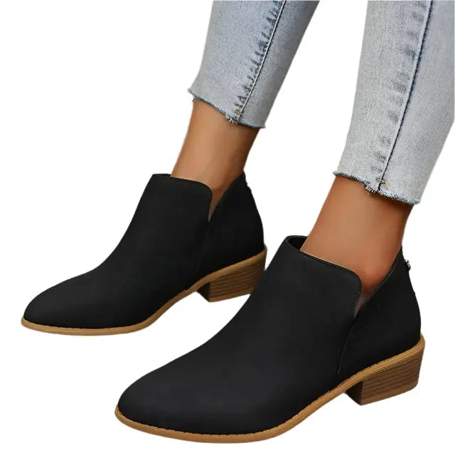 Tapered Silhouette Low Heel Boots for Women – Stylish &amp; Comfortable