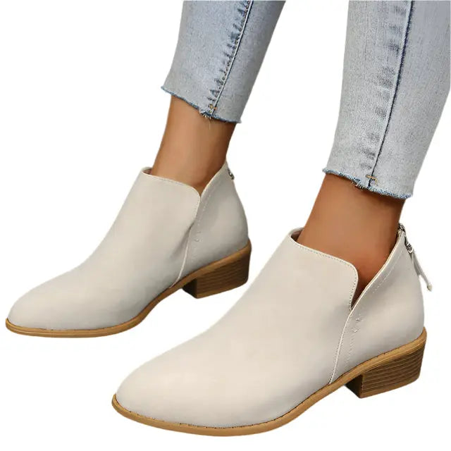Tapered Silhouette Low Heel Boots for Women – Stylish &amp; Comfortable