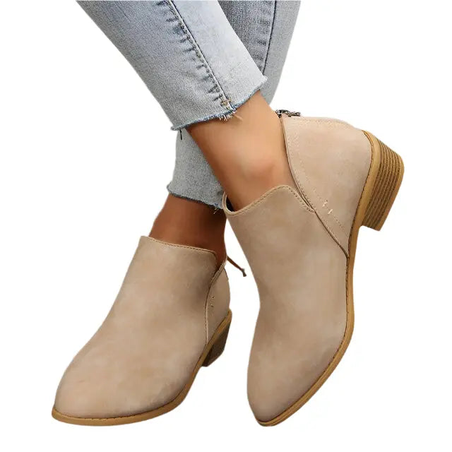 Tapered Silhouette Low Heel Boots for Women – Stylish &amp; Comfortable