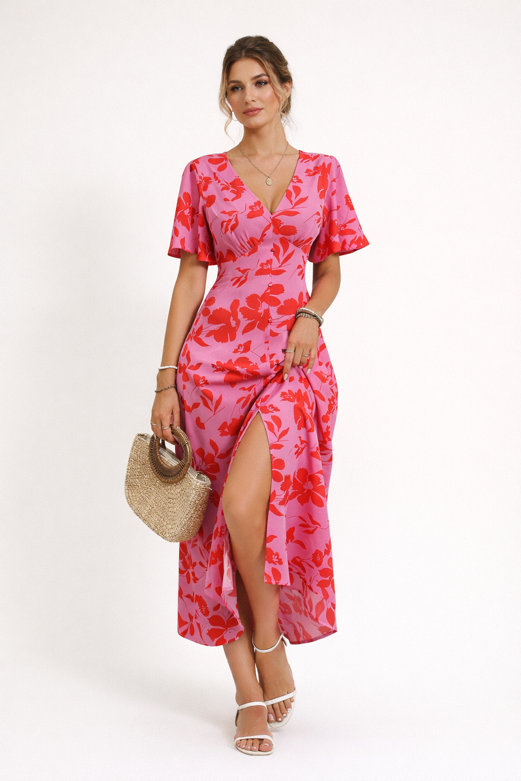 Women's Maxi Dress | Bold Floral Print & Alluring V-Neck