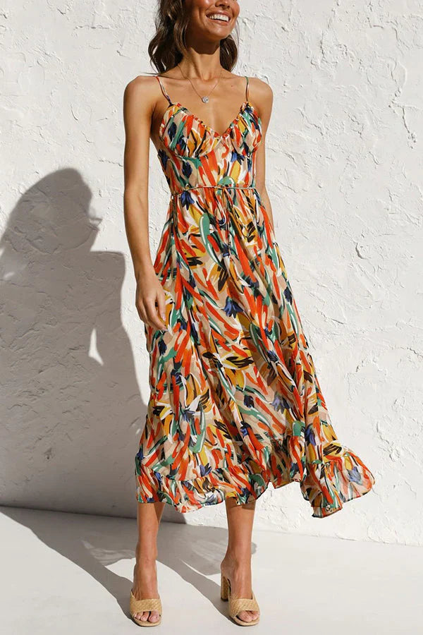 Women's Midi Dress | Abstract Print & Alluring V-Neck